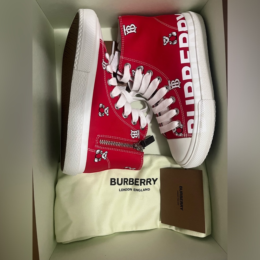 Burberry Kids Red High-Top Sneakers